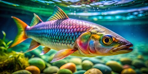 Fototapeta premium Unique Anableps Fish Swimming in Clear Water with Distinctive Eyes and Vibrant Body Colors