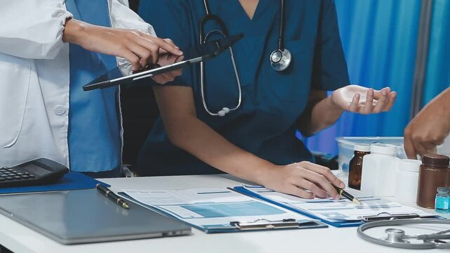 international team of professional doctors having a meeting in conference room at the modern hospital. Healthcare and medical development concept.