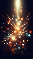 Blur and lens flare warm rainbow light leaks on black background