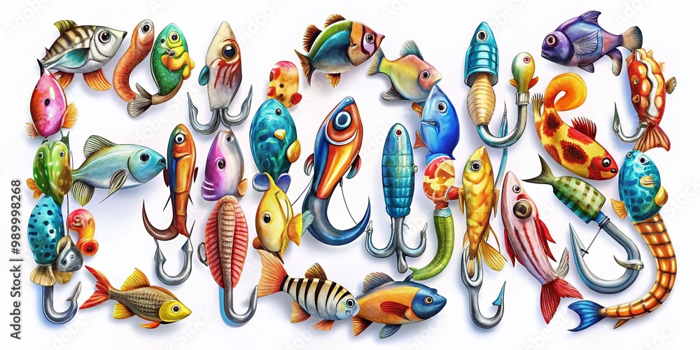 Poster unique fish hooks font design for creative projects and nautical themed artwork and branding needs