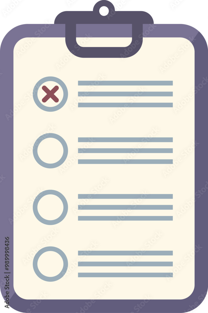 Poster clipboard showing check marks and one cross mark on checklist, concept of task management