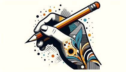 Obraz premium Stylized Hand Holding Pencil – Generative AI Vector Illustration