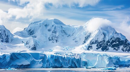 Majestic Snow-Covered Mountain Peak against Clear Blue Sky with Copy Space - Serene Winter Landscape