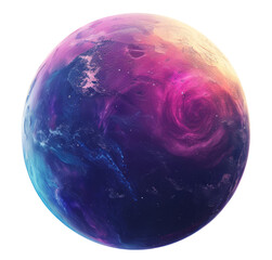 A planet with a nebula in a colorful and vibrant style, isolated on a transparent background.