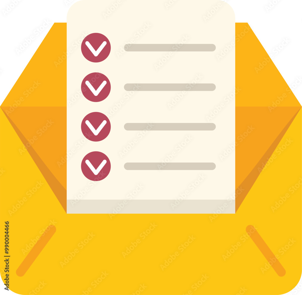 Poster open yellow envelope containing a checklist with marked checkboxes represents sending important docu