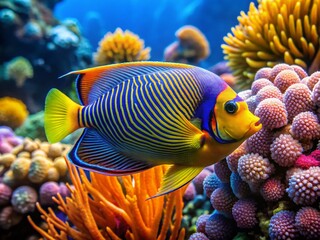 Vibrant Angel Fish Swimming Gracefully in a Colorful Coral Reef Underwater Photography Scene