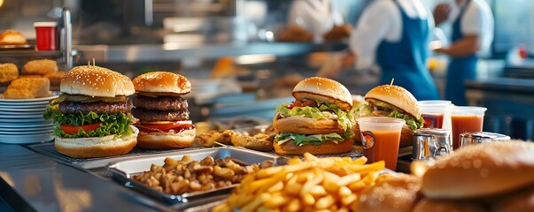 Fast Food Burgers and Fries.