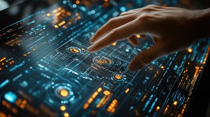 Hand Interacting with Futuristic Interface