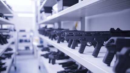 Obraz premium A 3D-printed firearms manufacturing facility, where cutting-edge technology is used to produce innovative gun designs and components.