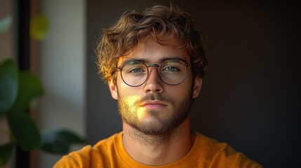 Obraz premium Portrait of a Young Man with Glasses and a Beard