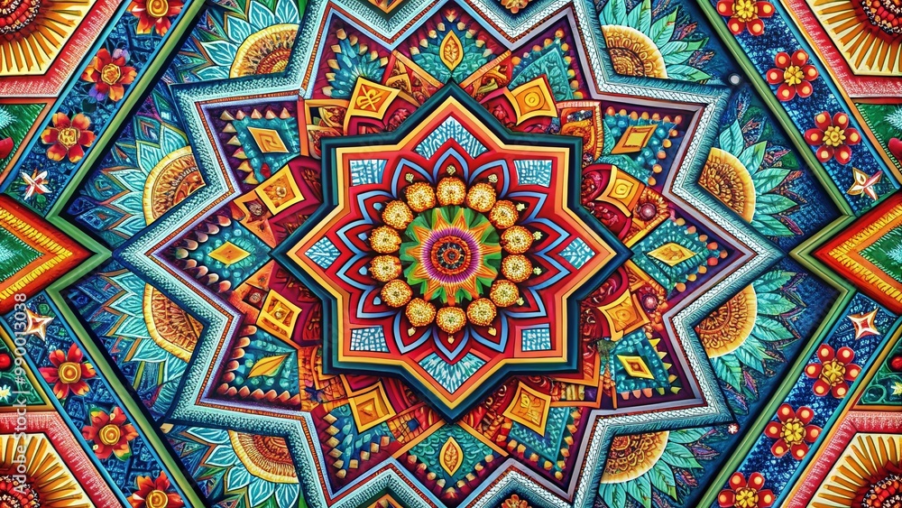 Poster vibrant geometric zectangle design with bold colors and intricate patterns for creative projects