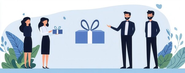 Obraz premium Employee achievement recognized with bonus gift, reward ceremony, flat design illustration