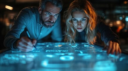 Business Partners Analyzing Data on Interactive Table