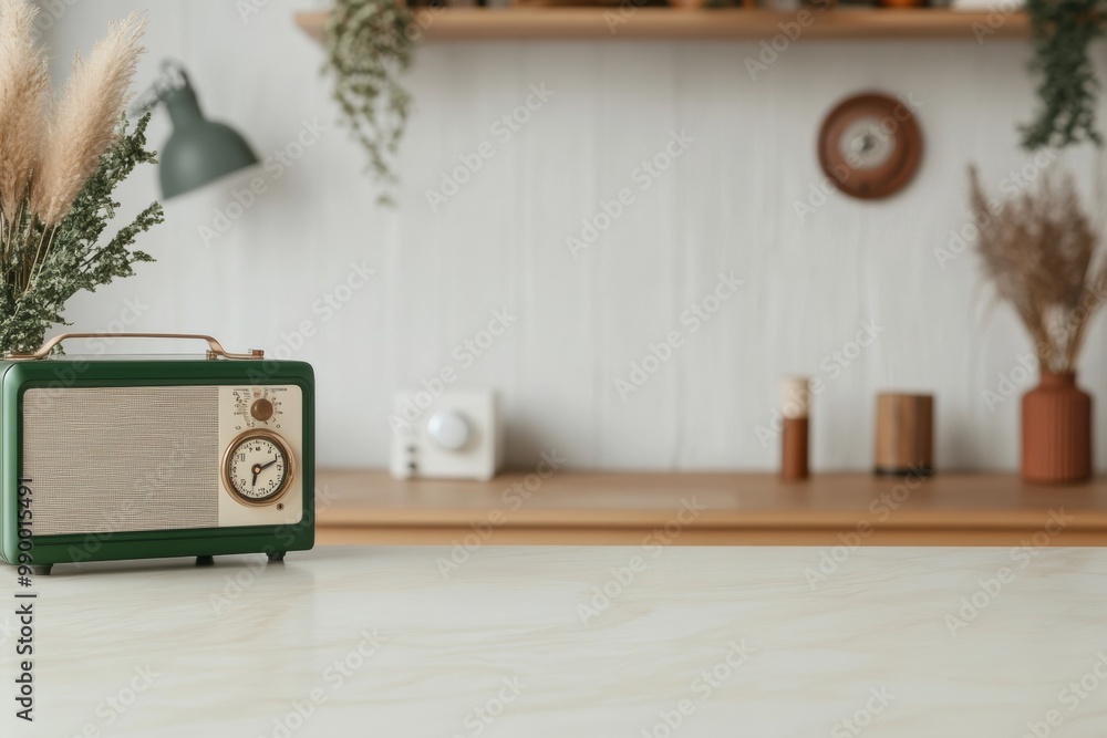 Poster Empty Marble Table Surface for Product Display with Retro Theme in Soft Warm Lighting