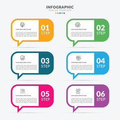 Business infographic template. 6 Step timeline journey. Process diagram, 6 options on white background, Infograph elements