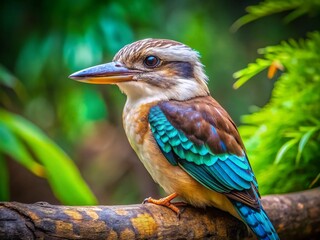 Fototapeta premium Vibrant Kookaburra Kingfisher Perched on a Branch in a Lush Green Australian Habitat