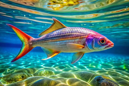 Vibrant Ladyfish Swimming Gracefully in Clear Coastal Waters of Tropical Marine Environment