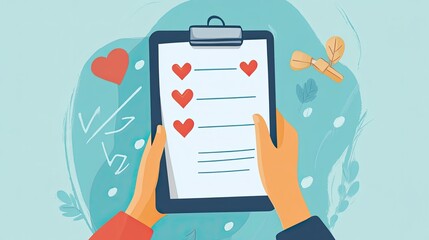 A person holding a mental health self-care checklist, featuring activities like meditation, journaling, and exercise.