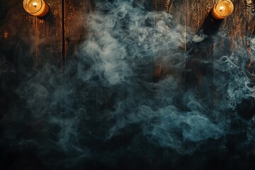 Top view of a dark table enveloped in swirling smoke for Halloween, ultra HD.