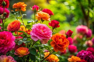 Obraz premium Vibrant Moss Roses Plants in Bloom with Colorful Petals and Lush Green Foliage in Garden Setting