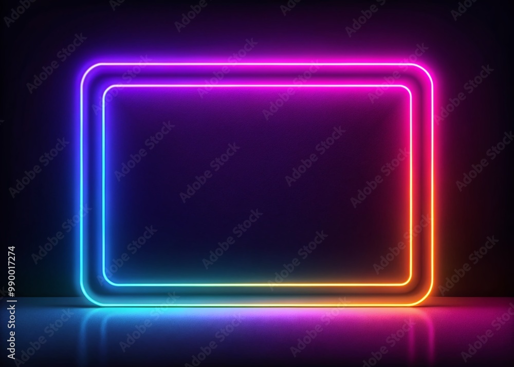 Poster vibrant neon rectangle with glowing edges illuminating a dark background for modern design concepts