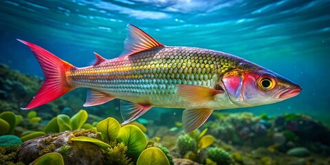 Fototapeta premium Vibrant Mullet Fish Underwater Photography Showcasing Their Unique Features and Natural Habitat