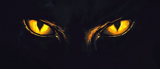Eerie yellow eyes peeking from the shadows in a simple cartoon style.