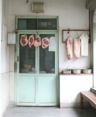 Disturbing Kitchen Scene Displaying Risks of Improper Meat Handling and Animal-to-Human Virus Transmission, Highlighting Zoonotic Dangers
