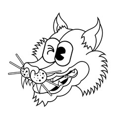 Doodle cute character wolf sticker illustration outline