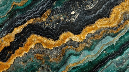 Swirling Patterns of Green, Black, and Gold in Stone