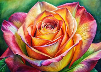 Vibrant Rose Drawing in Color Showcasing Artistic Expression and Nature's Beauty on Paper