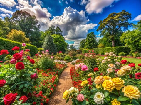 Vibrant Rose Garden in Thomasville with Blooming Flowers and Lush Green Foliage in Full Sunlight