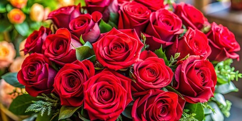 Obraz premium Vibrant Rose Red Bouquet of Fresh Flowers for Celebrations, Events, or Home Decor Arrangements