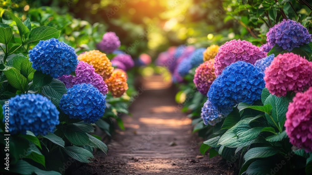 Canvas Prints Colorful Hydrangea Path