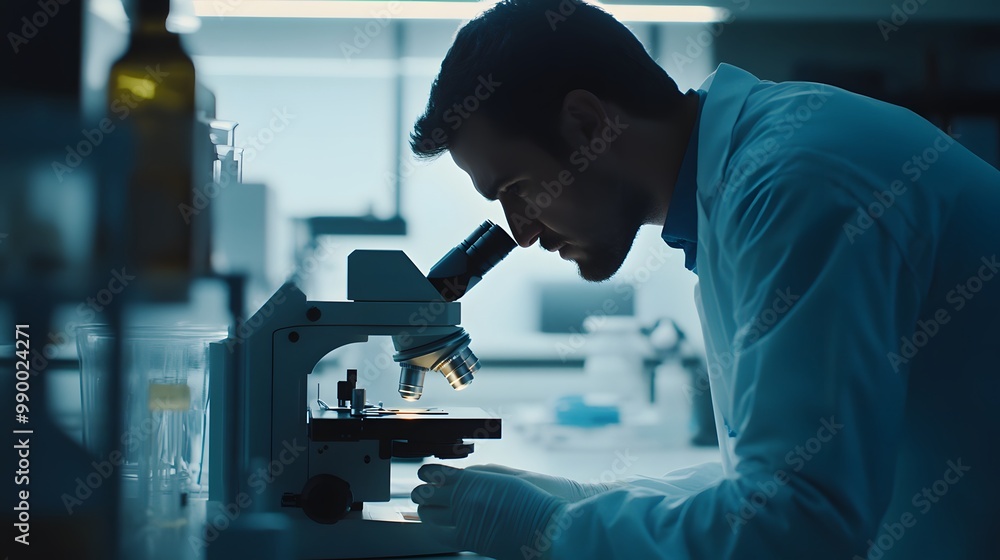 Aufkleber scientist using a microscope in a laboratory setting