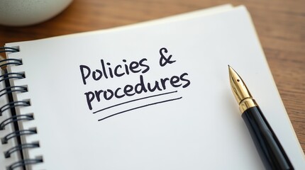 Policies and procedures memo with fountain pen on notebook