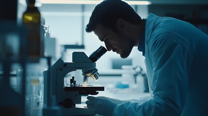 Scientist Using a Microscope in a Laboratory Setting