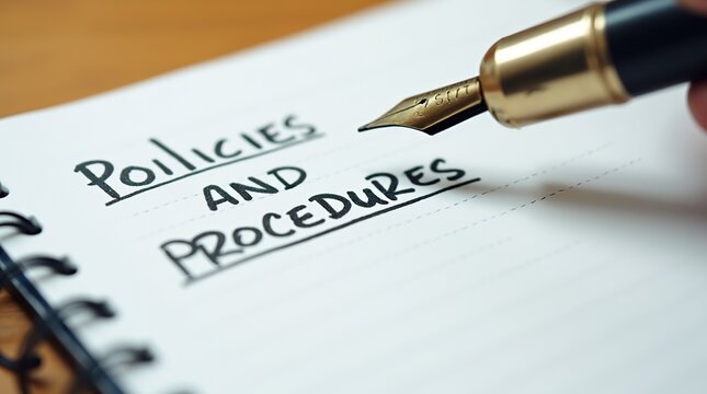 Policies and procedures memo with fountain pen on notebook