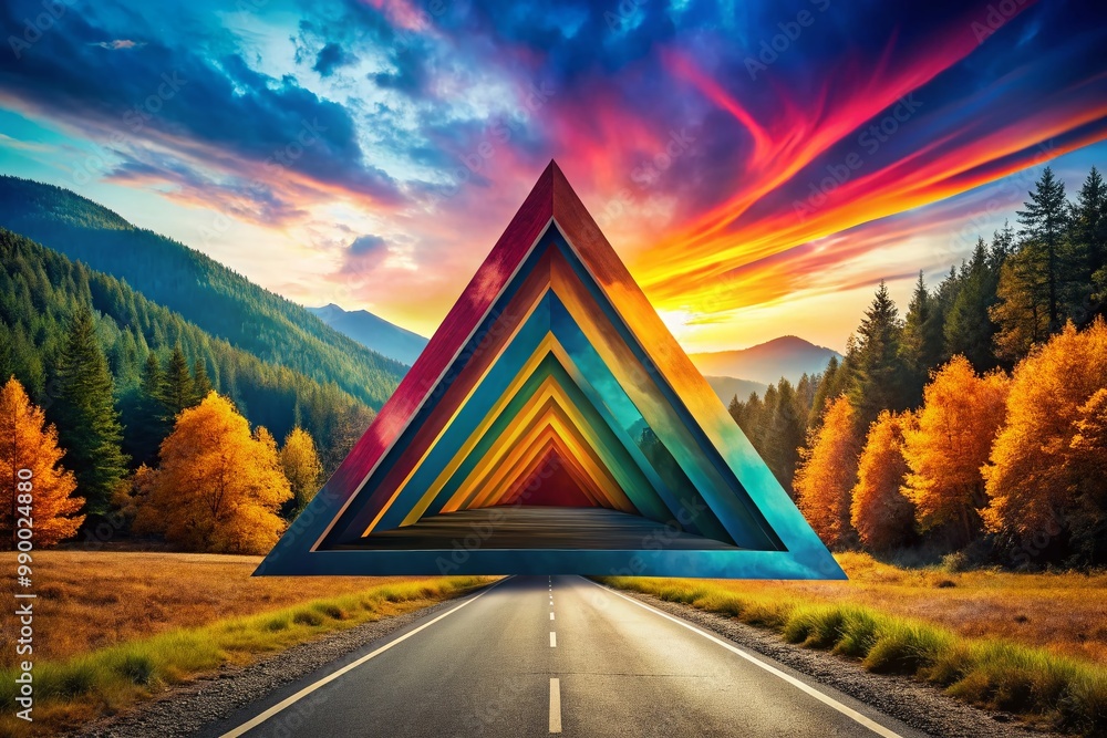 Poster vibrant triangle arrow design symbolizing direction, progress, and dynamic movement in abstract art