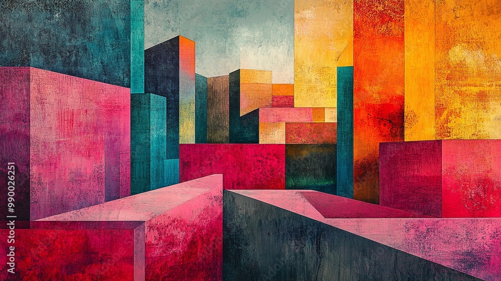 Poster geometric shapes and abstract forms captured in building landscapes, representing contemporary archi