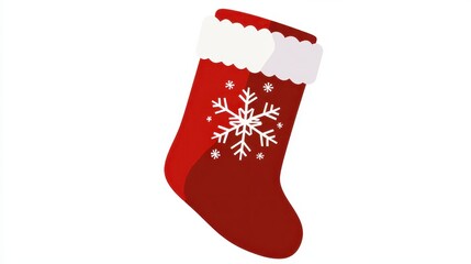 Red Christmas stocking with snowflakes clipart on isolated white background.