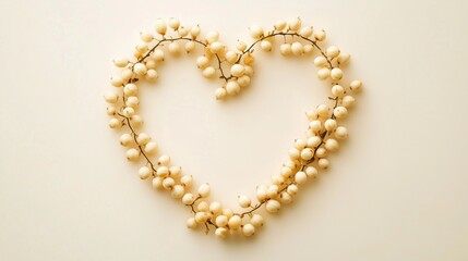 Meadowsweet arranged in the shape of a heart copy space blank white background