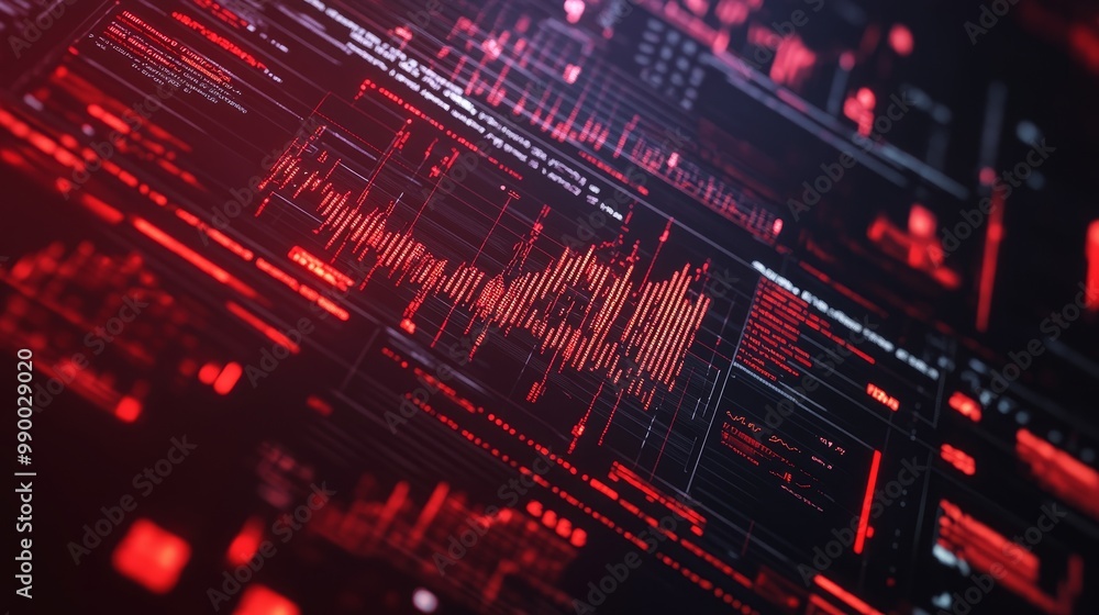 Aufkleber a close-up of a hacked financial system interface with red and black color scheme, highlighting the 