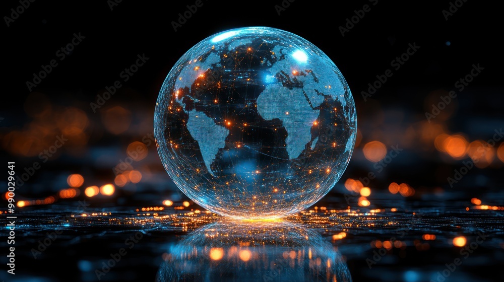 Poster digital globe with network connections