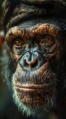 Fototapeta premium Close-up Portrait of a Thoughtful Chimpanzee