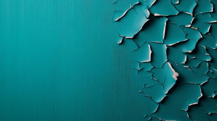 Obraz premium A close-up shot of a weathered teal wall showing peeling paint, revealing the wood underneath. The texture and color create a sense of age, history, and time.