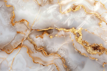 Fototapeta premium Luxury white marble with golden veins, polished onyx background