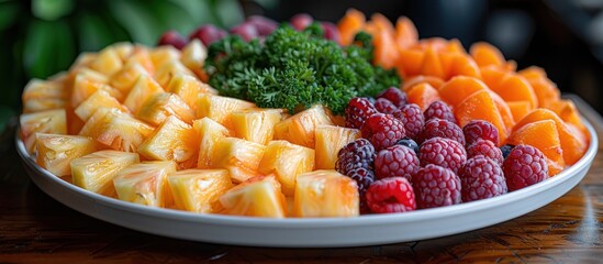 Fresh Fruit Platter with Pineapple, Apricots, and Raspberries