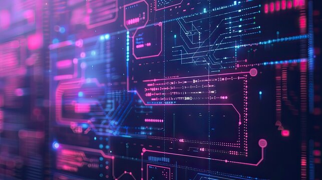 A digital interface showcasing machine learning algorithms with code snippets and flow diagrams. 