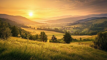 Fototapeta premium Mountain valley during sunrise. Beautiful natural summer landscape in Slovakia